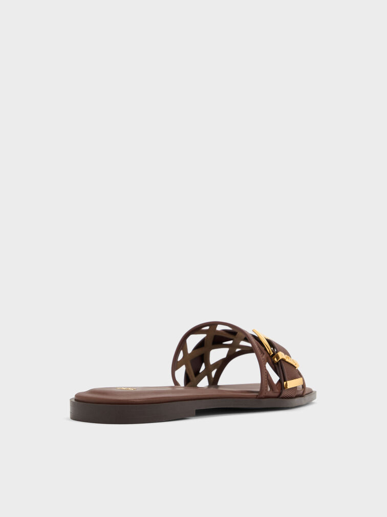 Whitney Leather Cut-Out Slide Sandals, Brown, hi-res