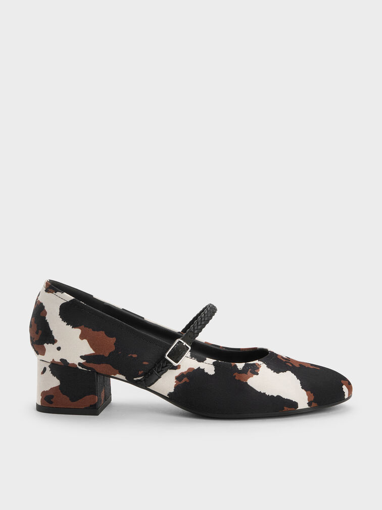 Franca Cow-Print Mary Jane Pumps, Animal Print Natural, hi-res