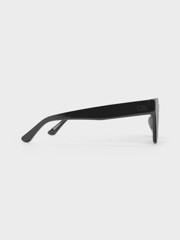 Recycled Acetate Angular Sunglasses, Jet Black, hi-res