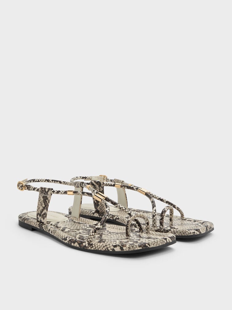 Gi&agrave;y sandals mũi vu&ocirc;ng Snake-Print Metallic, Hoạ tiết da b&aacute;o, hi-res