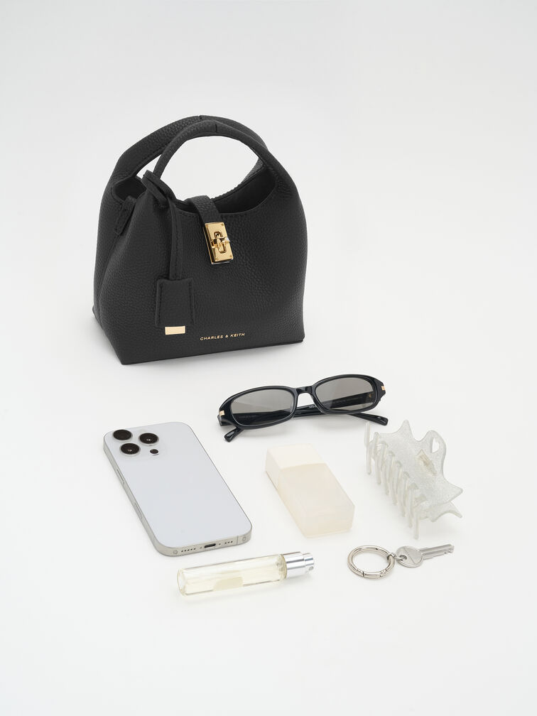 Mini Chance Turn-Lock Bucket Bag, Black, hi-res