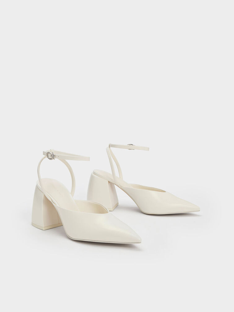 Chunky Heel Ankle-Strap Pumps, White, hi-res