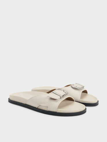 Stitch-Trim Buckled Slides, Chalk, hi-res