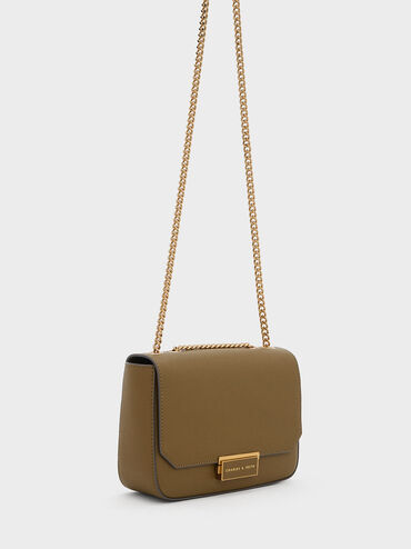 T&uacute;i đeo vai h&igrave;nh hộp chữ nhật Chain Strap, Khaki, hi-res
