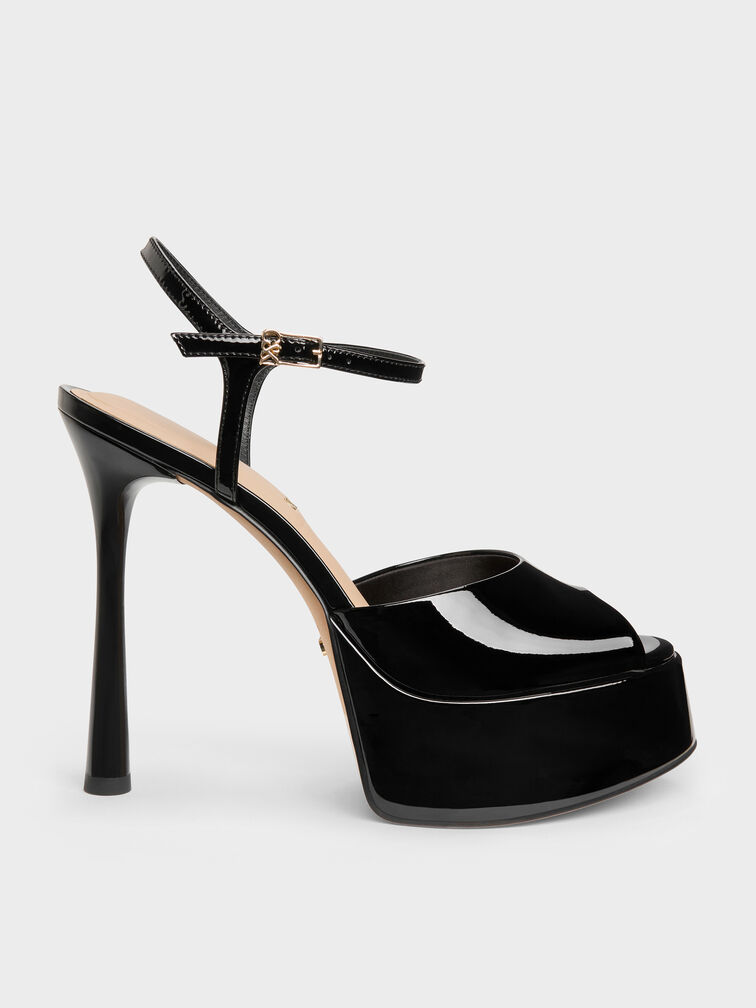 Gi&agrave;y sandals cao g&oacute;t Francesca, Đen b&oacute;ng, hi-res