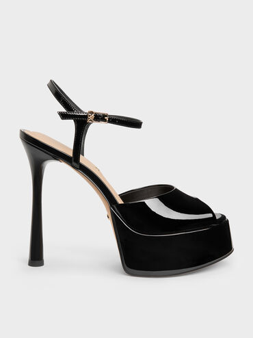 Gi&agrave;y sandals cao g&oacute;t Francesca, Đen b&oacute;ng, hi-res