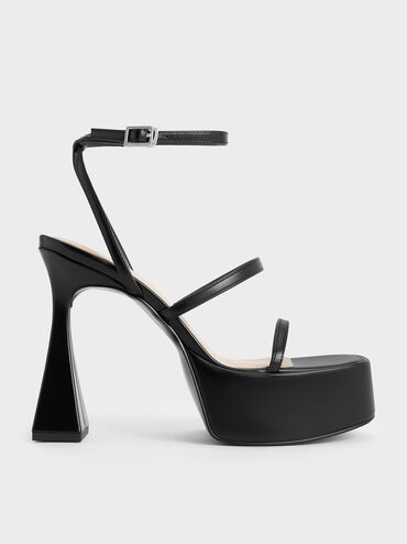 Giày sandals cao gót Strappy Sculptural-Heel, Đen, hi-res