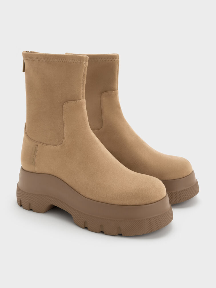 Leoi Faux Suede Back-Zip Chunky Ankle Boots, Camel, hi-res