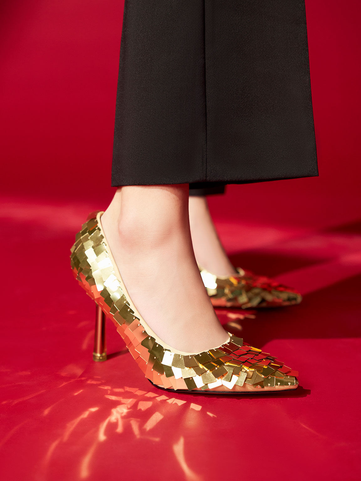 Sequinned Stiletto Heel Pumps, Gold, hi-res