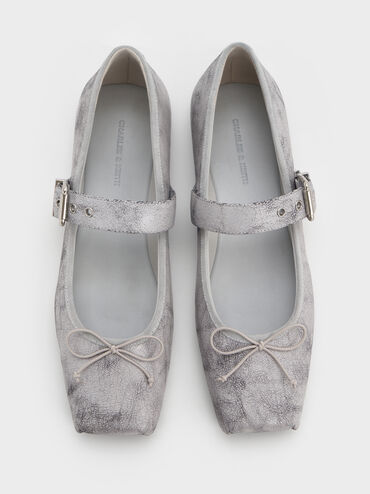 Giày búp bê mũi vuông Myler Crinkle-Effect, Xám nhạt, hi-res