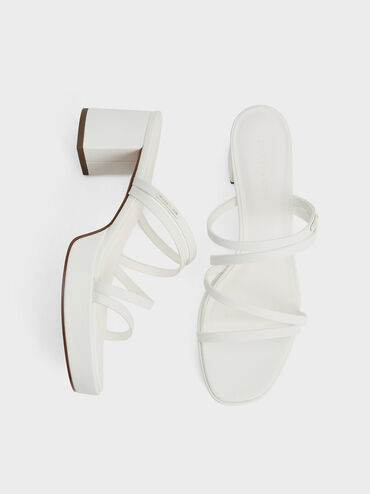 Gi&agrave;y mules cao g&oacute;t Strappy Block-Heel, Trắng, hi-res