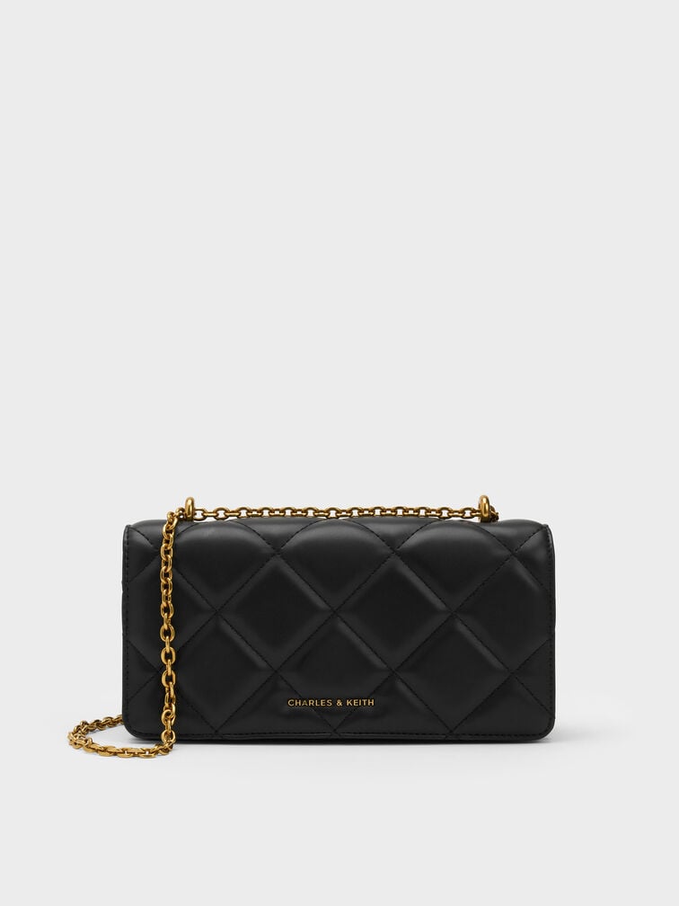 V&iacute; chữ nhật d&aacute;ng d&agrave;i Paffuto Chain Handle Quilted, Đen, hi-res