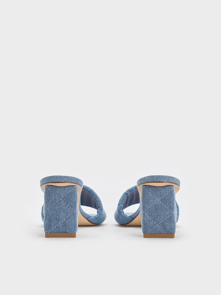 Giày mules cao gót Denim Quilted-Heel, Xanh denim, hi-res
