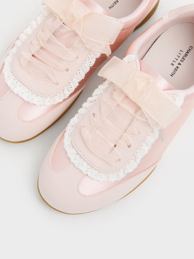 Girls' Lace-Trim Sneakers, Light Pink, hi-res