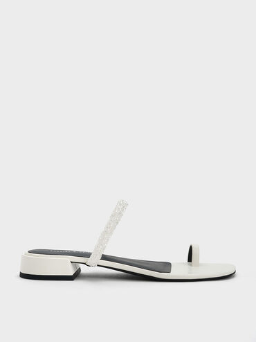 Beaded Toe-Ring Sandals, White, hi-res