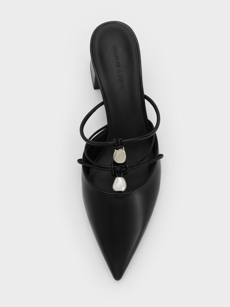 Georgie Bead Pointed Mules, Black, hi-res