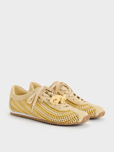 Jace Crochet & Suede Flower Sneakers, Yellow, hi-res