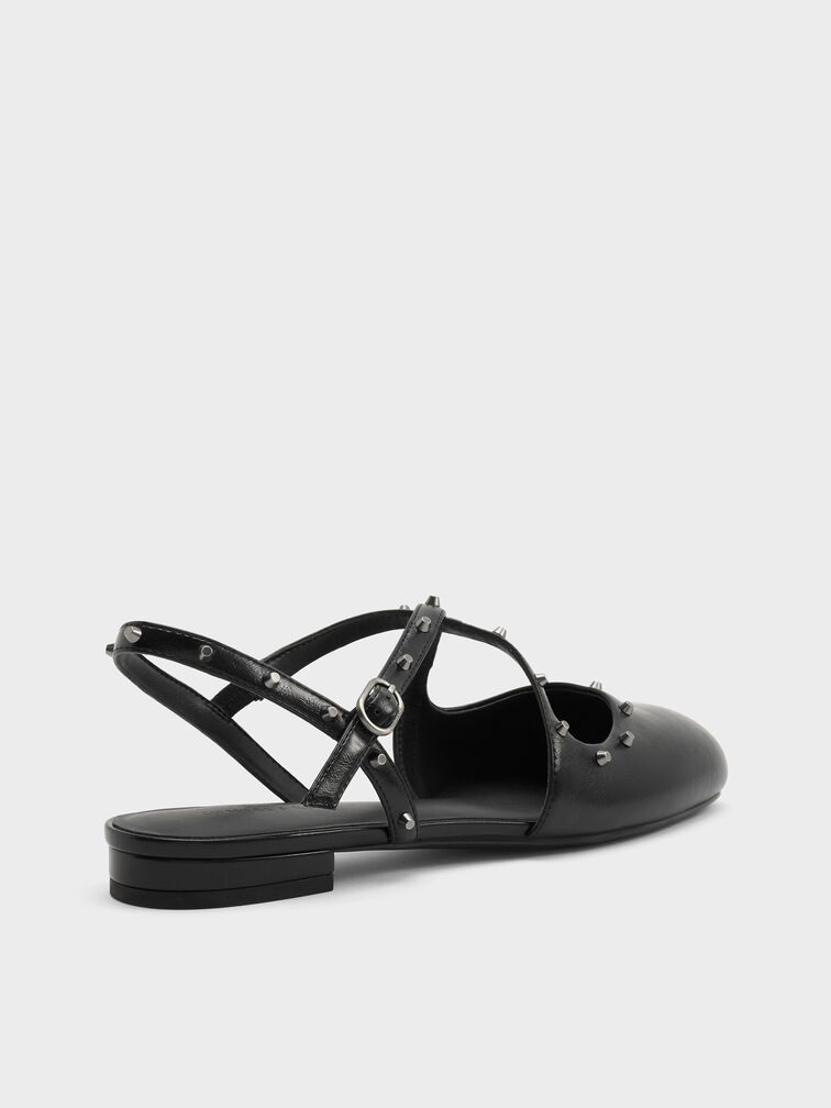 Gi&agrave;y sandals mũi vu&ocirc;ng Studded Crossover, Đen, hi-res