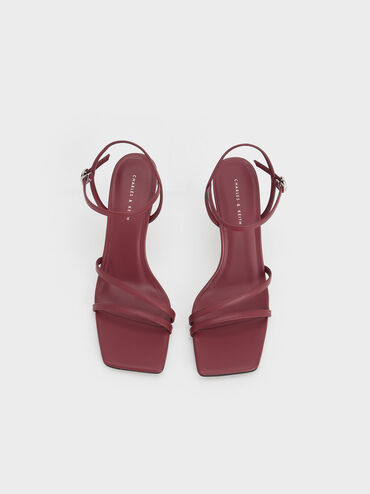 Giày sandals cao gót Strappy Trapeze, Đỏ burgundy, hi-res