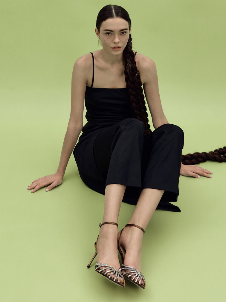 Jaylene Gem Peep-Toe Stiletto Sandals, Brown, hi-res