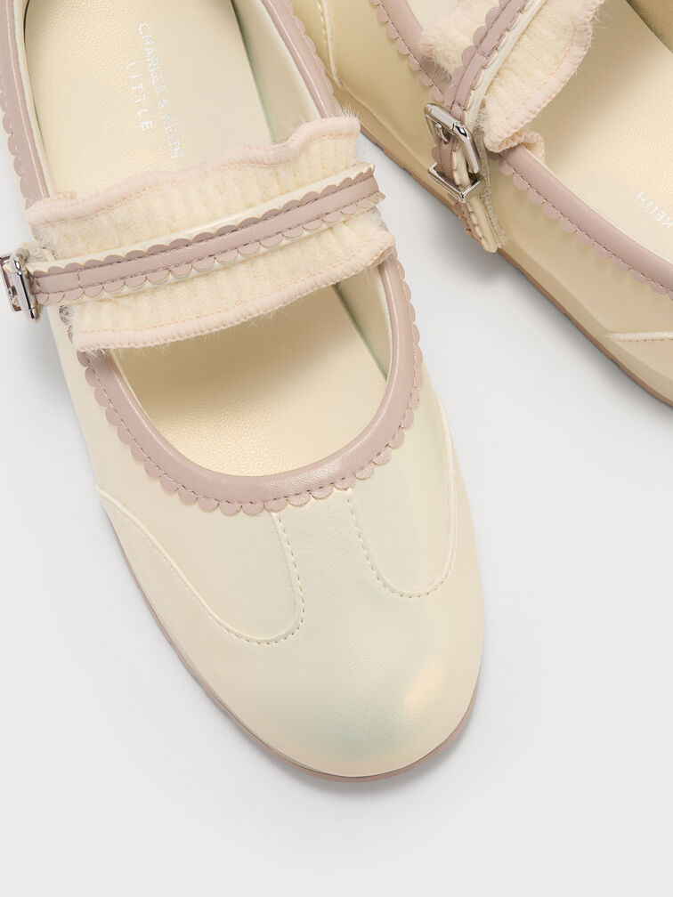Girls' Pearlescent Scallop-Trim Mary Jane Sneakers, Chalk, hi-res