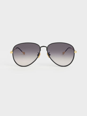 Tinted Aviator Sunglasses, Black, hi-res