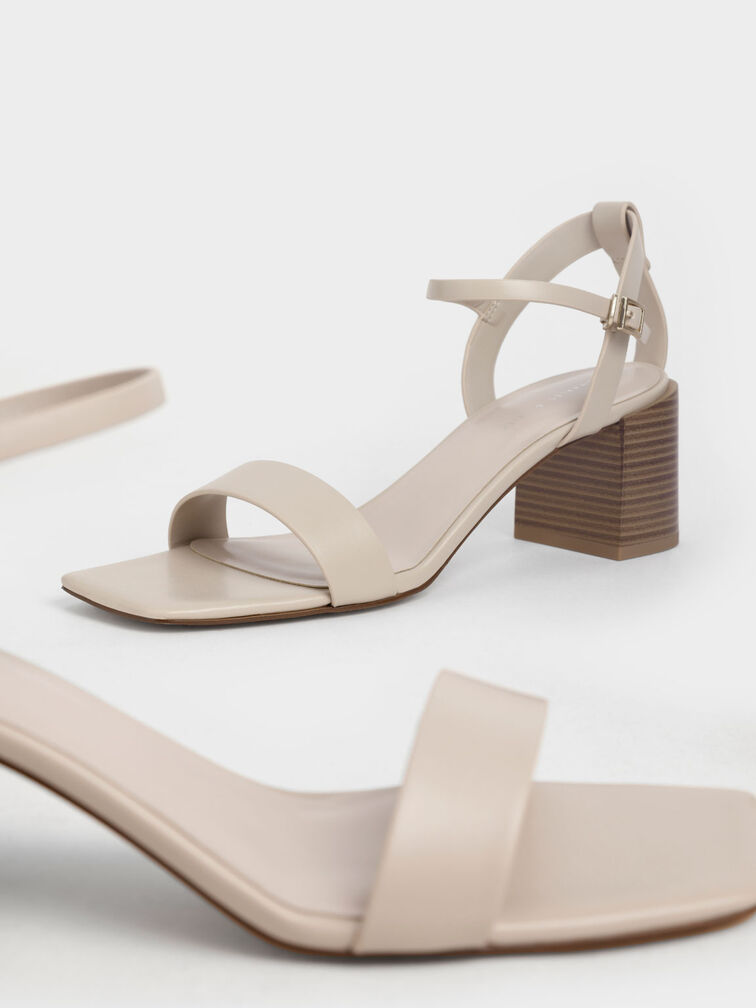 Giày cao gót sandals Ankle Strap Stacked, Phấn, hi-res
