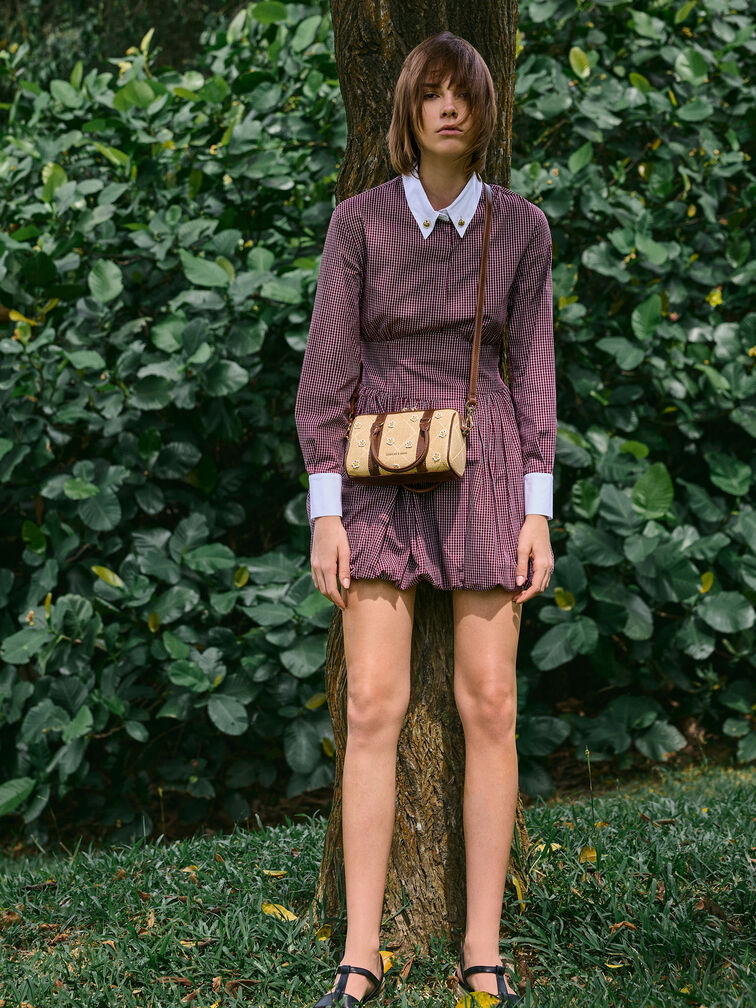 T&uacute;i đeo vai phom chữ nhật Philomena Raffia Flower, Be, hi-res