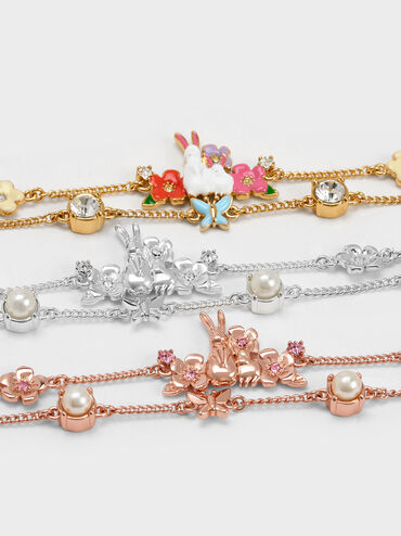 Rabbit & Flower Double Bracelet, Rose Gold, hi-res