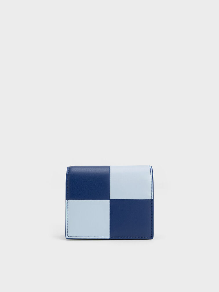 Georgette Checkered Small Wallet, Navy, hi-res