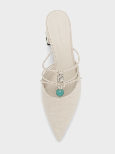 Georgie Linen Bead Pointed Mules, Chalk, hi-res