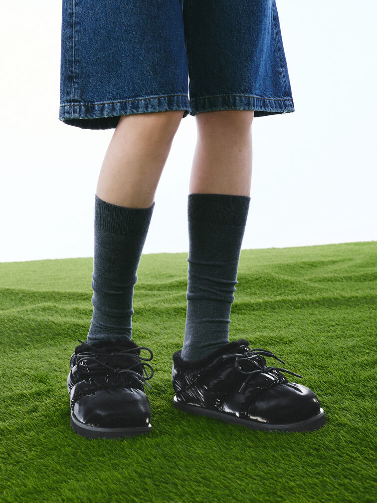 Egan Nylon Puffy Mules, Black Textured, hi-res