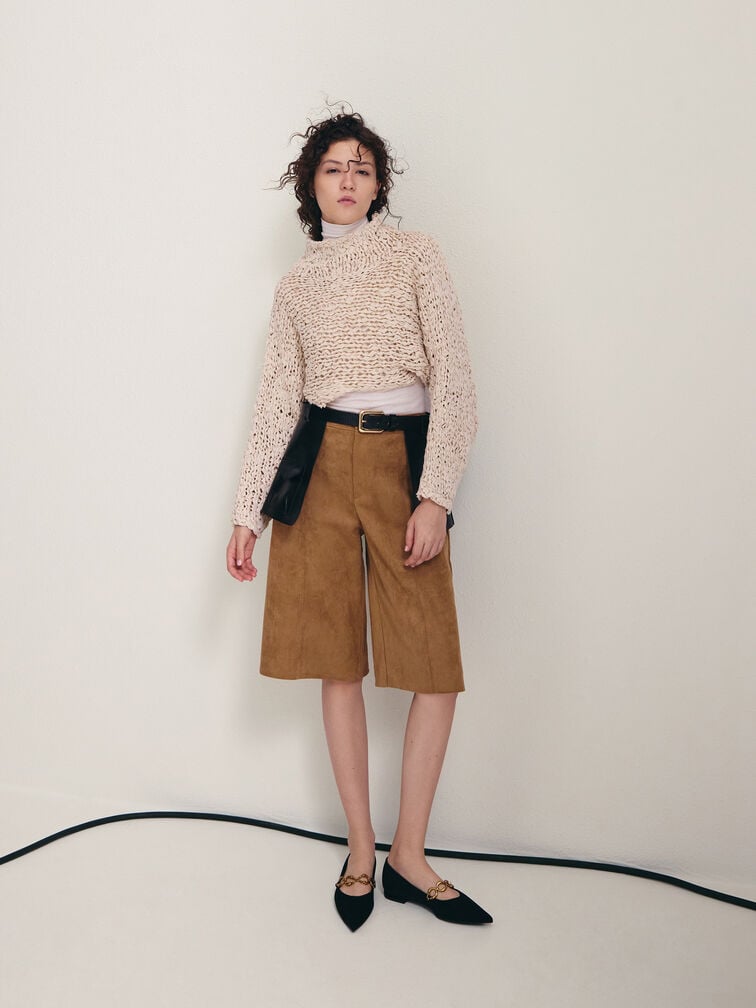 Gi&agrave;y b&uacute;p b&ecirc; mũi nhọn Faux Suede đen họa tiết, Đen họa tiết, hi-res