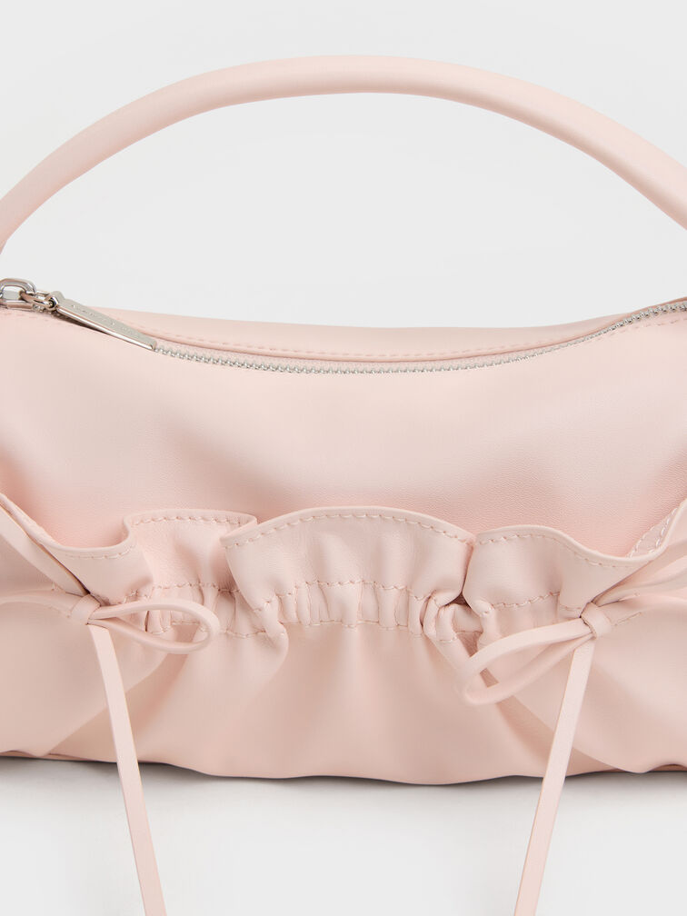 Reese Ruched Bow Top Handle Bag, Soft Pink, hi-res