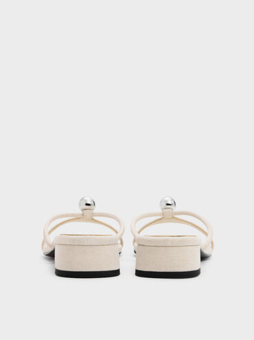 Georgie Linen Metal-Ball Heeled Mules, Chalk, hi-res
