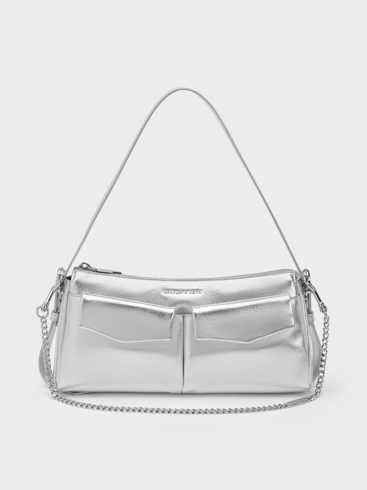 T&uacute;i đeo vai Rachel Elongated Front-Pocket Chain-Handle, Bạc, hi-res