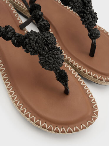 Gi&agrave;y sandals đế bệt Flower, Đen, hi-res