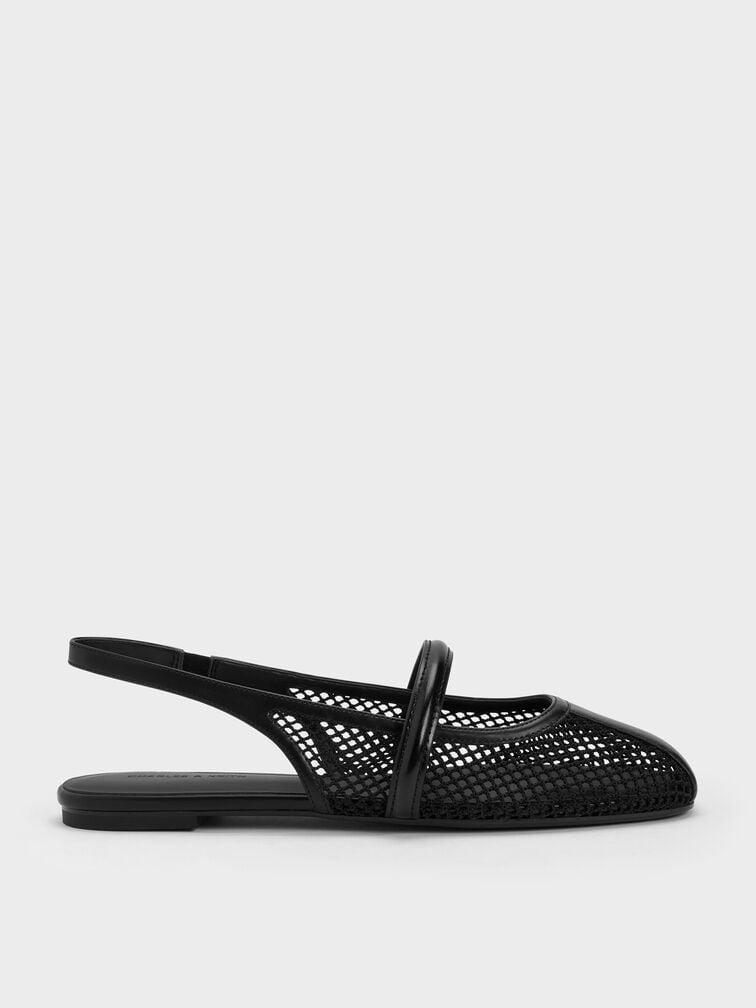 Ellory Mesh Slingback Mary Jane Flats, Black Textured, hi-res