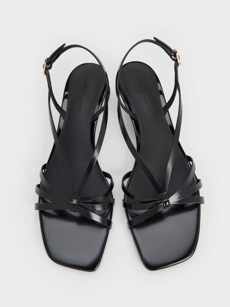Gi&agrave;y sandals cao g&oacute;t Strappy, Đen b&oacute;ng nh&aacute;m, hi-res