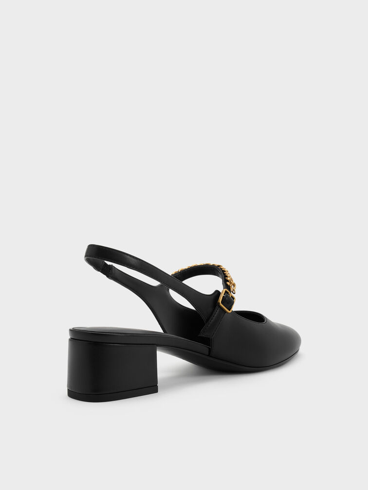 Gi&agrave;y sandals cao g&oacute;t Double-Chain Charm đen, Đen, hi-res