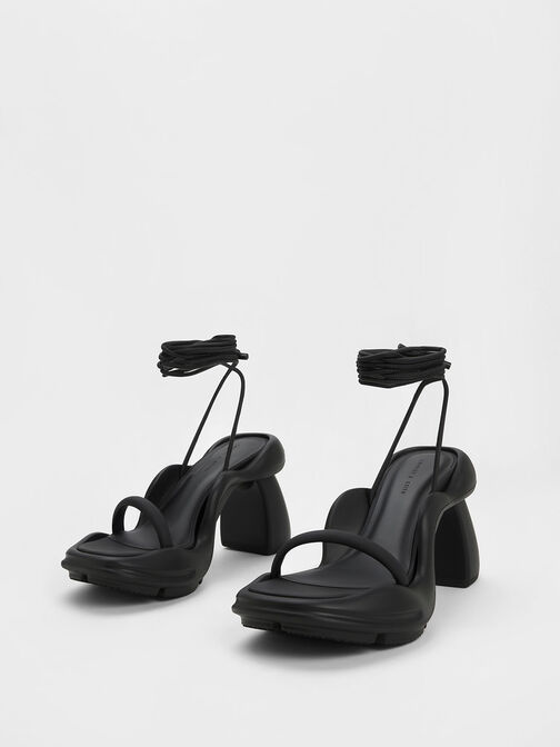 Giày sandals cao gót Leila Tie-Around Sculptural, Đen, hi-res
