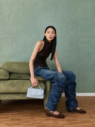 V&iacute; cầm tay phom chữ nhật Hazel Gingham, Gingham Blue, hi-res