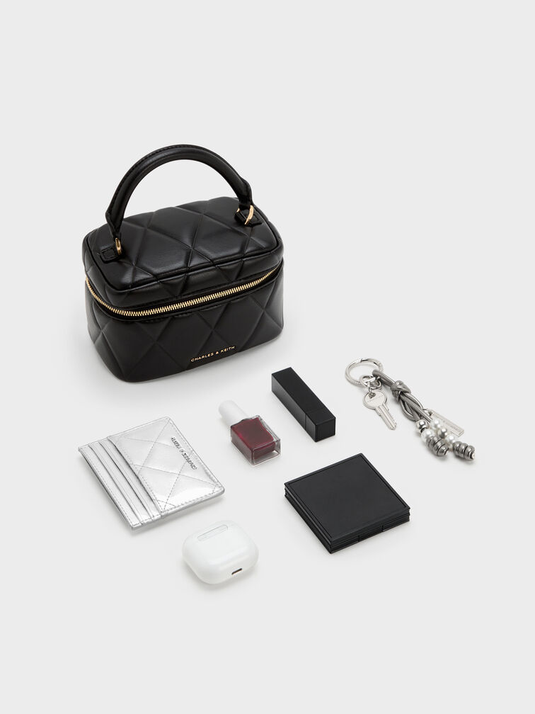 Arwen Quilted Top Handle Vanity Bag, Black, hi-res