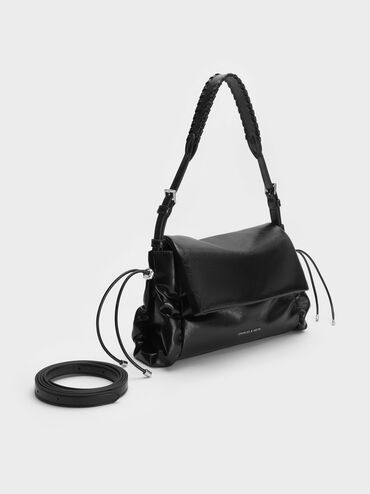 T&uacute;i đeo vai xếp li nắp gập Quinby, Noir, hi-res