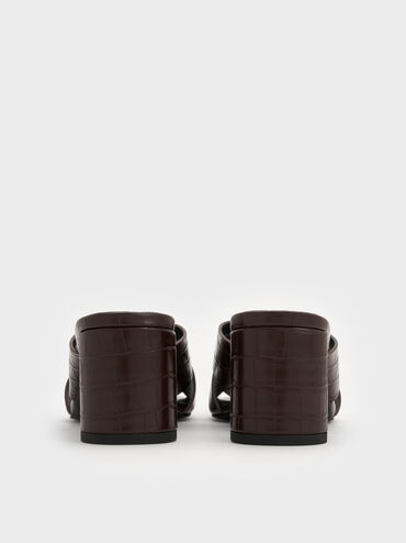 Giày mules cao gót Georgina Croc-Effect, Họa tiết da báo nâu, hi-res