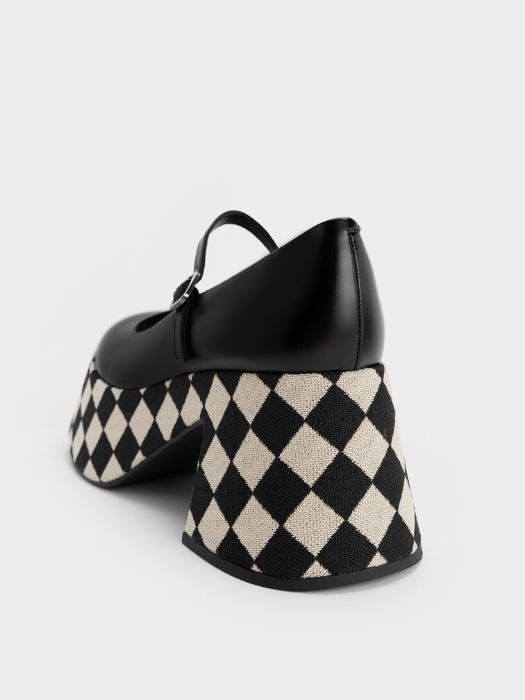 Giày cao gót bít mũi Checkered Platform Mary Janes, Nhiều màu, hi-res