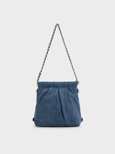 Balo phom chữ nhật Duo Denim Chain-Handle Two-Way, Xanh denim, hi-res