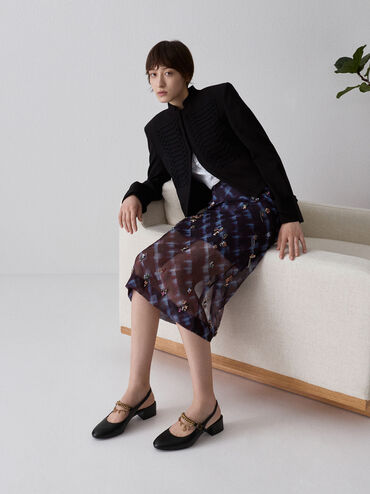 Gi&agrave;y sandals cao g&oacute;t Double-Chain Charm đen, Đen, hi-res