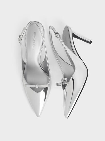 Gi&agrave;y cao g&oacute;t Metallic Bow Slingback, Bạc, hi-res