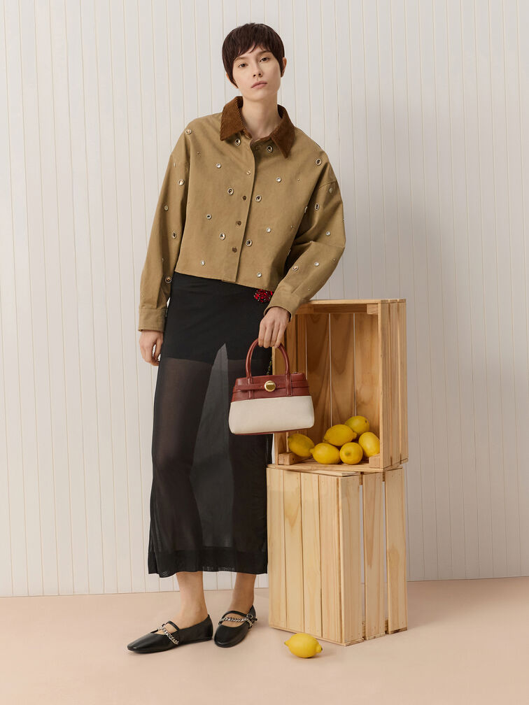 T&uacute;i x&aacute;ch h&igrave;nh thang Mini Behn Canvas Belted, Gạch, hi-res